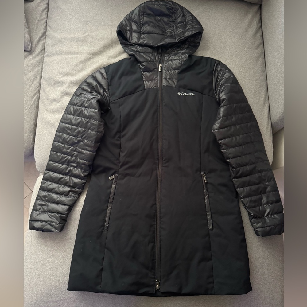 Columbia Women's Black Fenn Ridge Mid Jacket Insulated Hooded Coat
